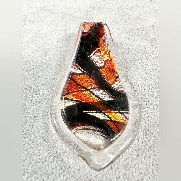 Tear Drop Red Sliver And Black Art Glass Hand Blown Lamp Work Pendant